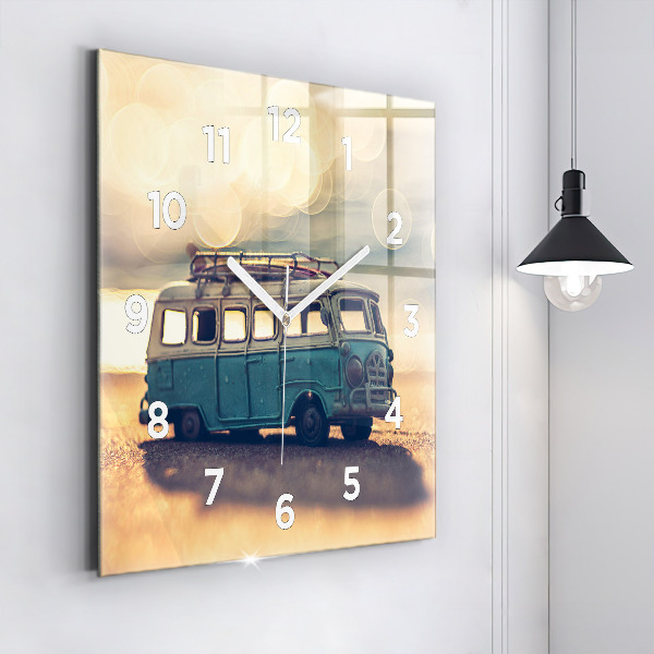 Horloge carrée en verre Camping-car sur la plage