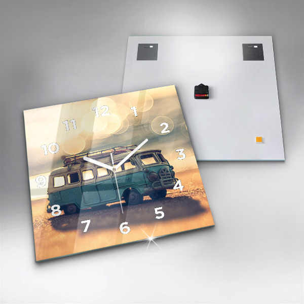 Horloge carrée en verre Camping-car sur la plage