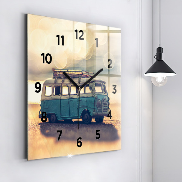 Horloge carrée en verre Camping-car sur la plage