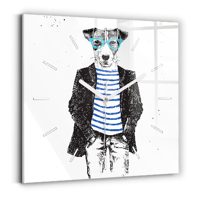 Horloge carrée en verre Un chien dans un corps humain