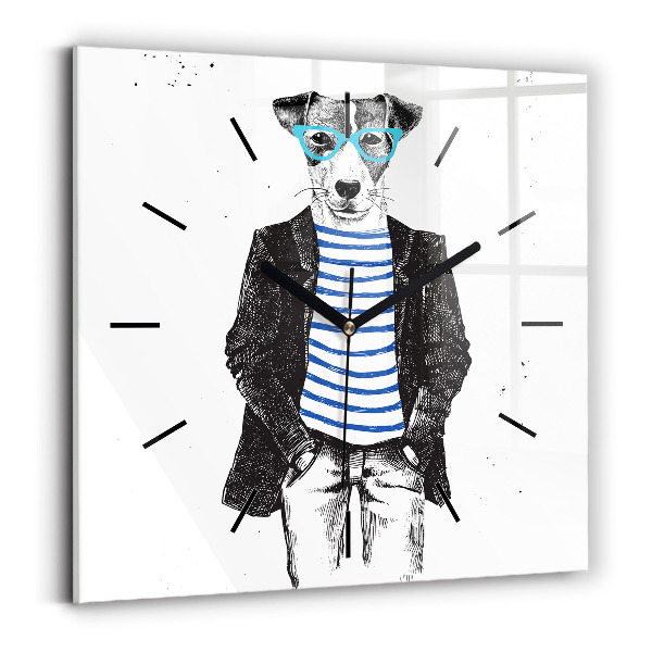 Horloge carrée en verre Un chien dans un corps humain