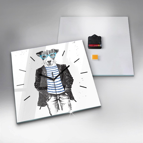 Horloge carrée en verre Un chien dans un corps humain
