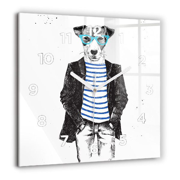 Horloge carrée en verre Un chien dans un corps humain
