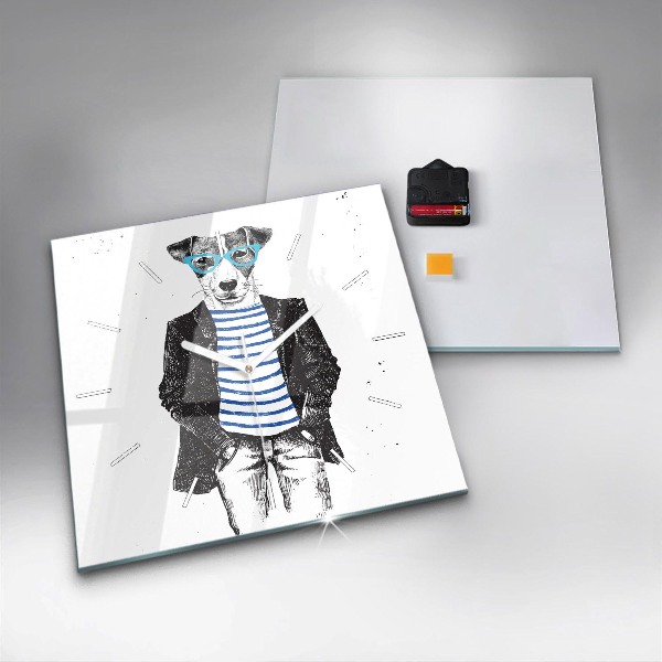 Horloge carrée en verre Un chien dans un corps humain