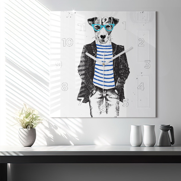 Horloge carrée en verre Un chien dans un corps humain