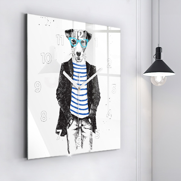Horloge carrée en verre Un chien dans un corps humain