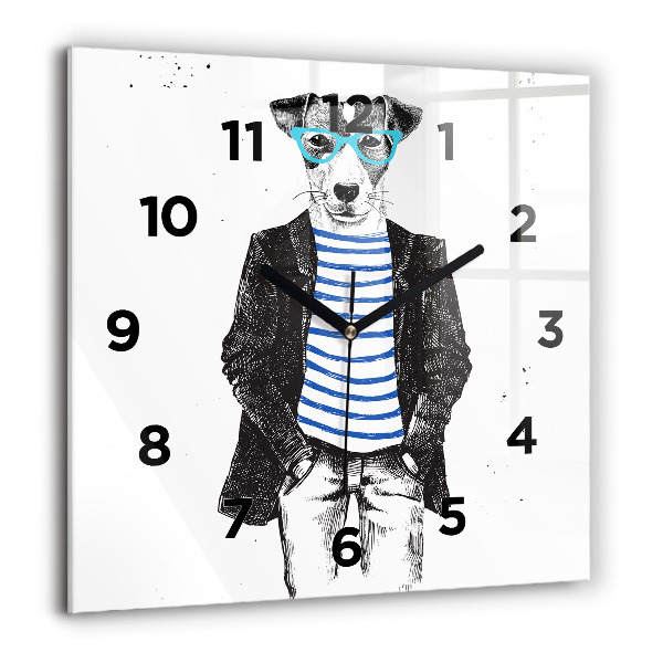 Horloge carrée en verre Un chien dans un corps humain