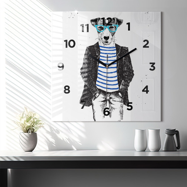 Horloge carrée en verre Un chien dans un corps humain