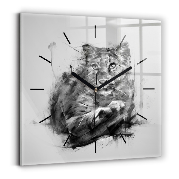 Horloge carrée en verre Lion peint