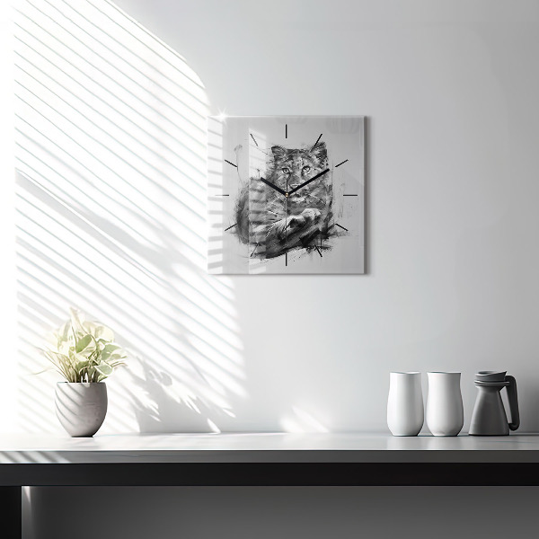 Horloge carrée en verre Lion peint