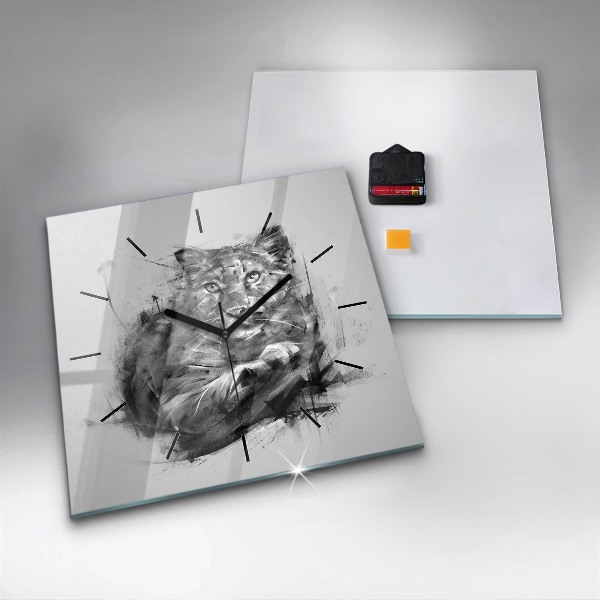 Horloge carrée en verre Lion peint