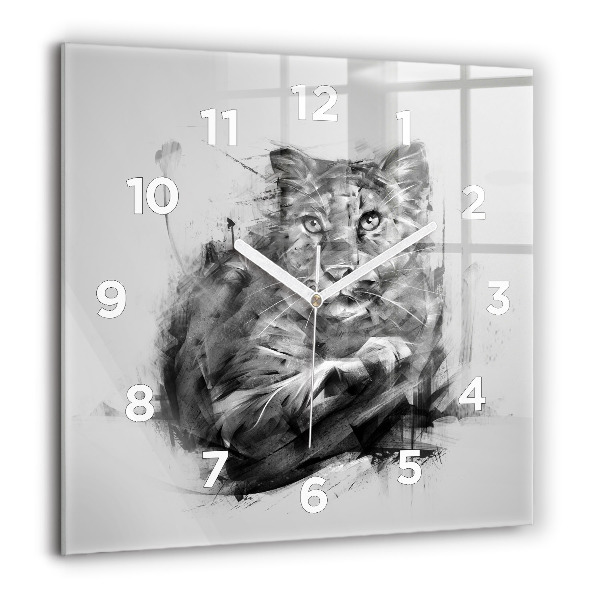 Horloge carrée en verre Lion peint
