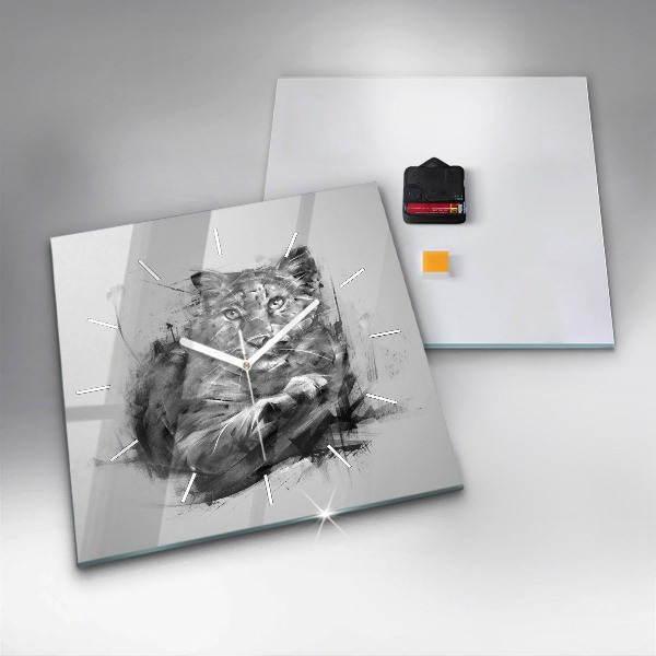 Horloge carrée en verre Lion peint
