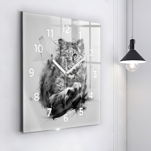 Horloge carrée en verre Lion peint