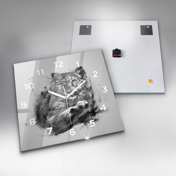 Horloge carrée en verre Lion peint