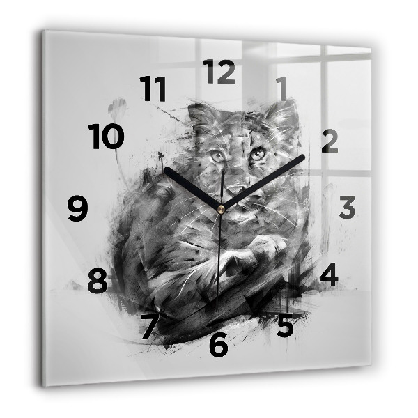 Horloge carrée en verre Lion peint