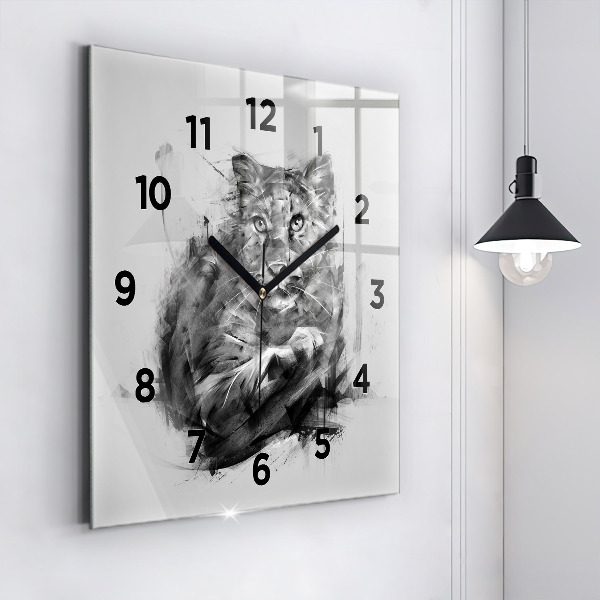 Horloge carrée en verre Lion peint