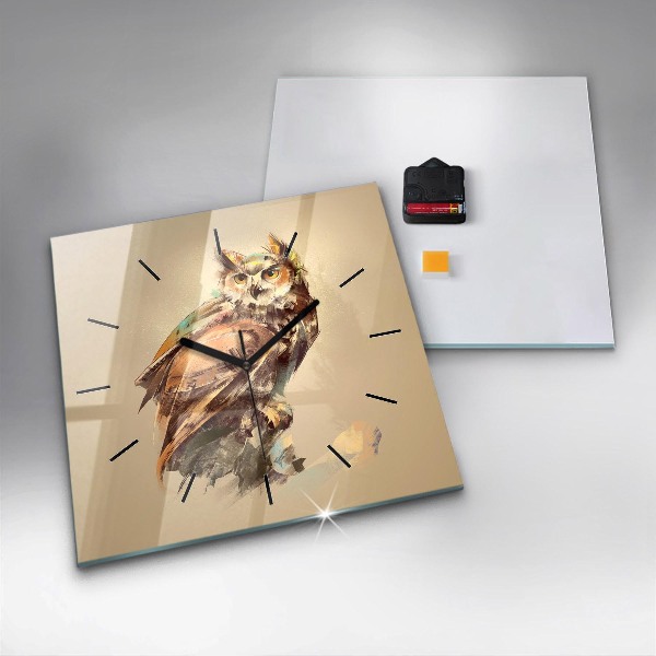 Horloge carrée en verre Hibou - un signe de sagesse