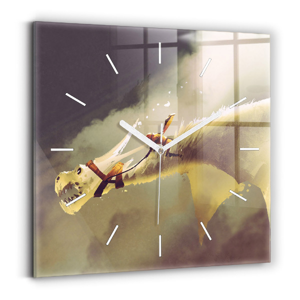 Horloge carrée en verre Illustration de cavalier de dragon