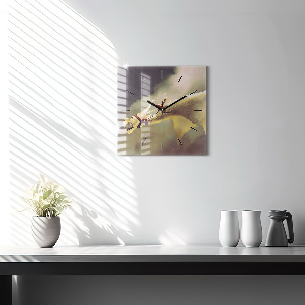 Horloge carrée en verre Illustration de cavalier de dragon