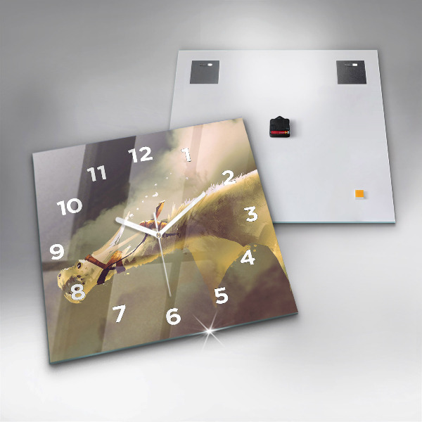 Horloge carrée en verre Illustration de cavalier de dragon