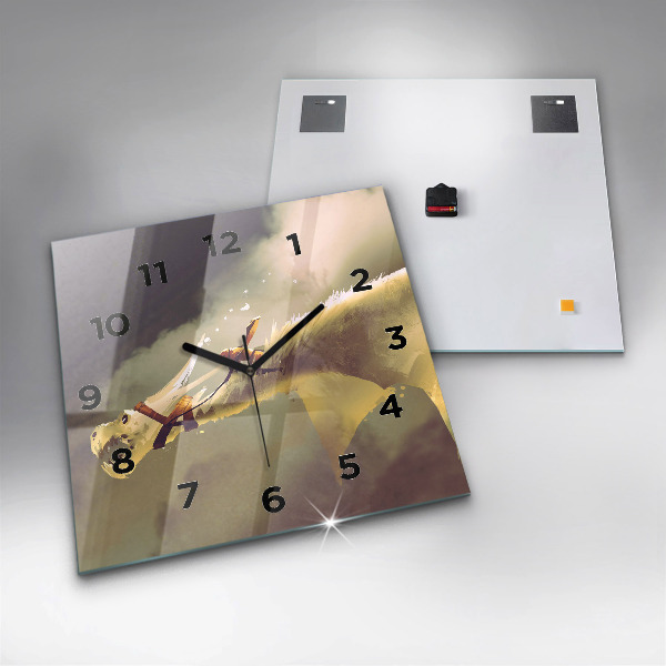 Horloge carrée en verre Illustration de cavalier de dragon