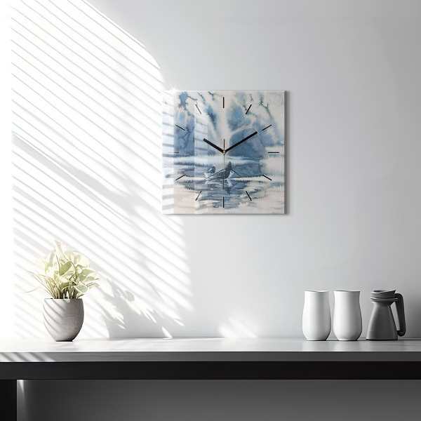 Horloge carrée en verre 'Lac d''hiver de Łódka'