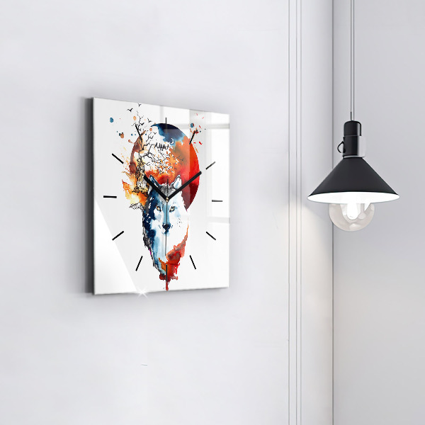 Horloge carrée en verre Le loup et la pleine lune