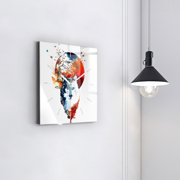 Horloge carrée en verre Le loup et la pleine lune