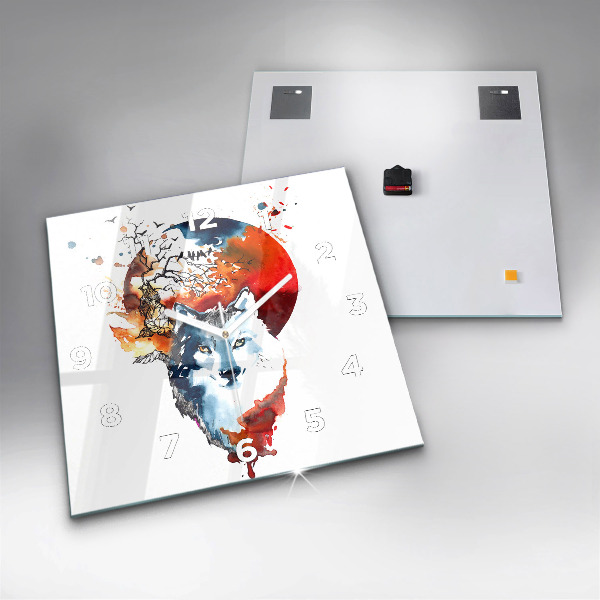 Horloge carrée en verre Le loup et la pleine lune