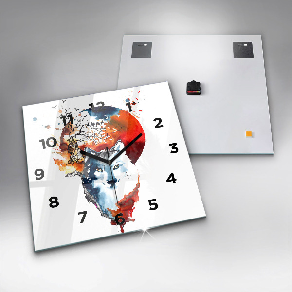 Horloge carrée en verre Le loup et la pleine lune