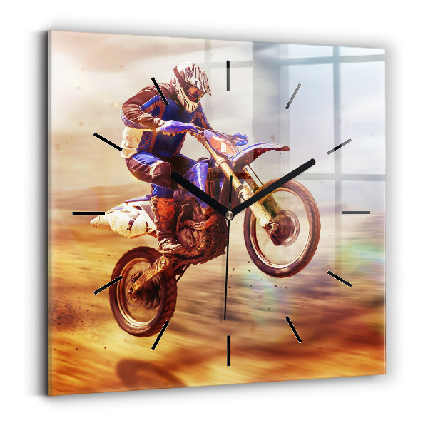 Horloge carrée en verre Motocross Enduro