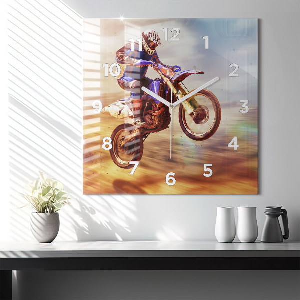 Horloge carrée en verre Motocross Enduro