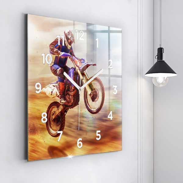 Horloge carrée en verre Motocross Enduro