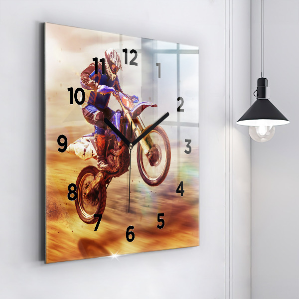 Horloge carrée en verre Motocross Enduro