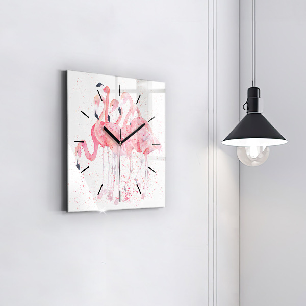 Horloge carrée en verre Un bouquet de flamants roses