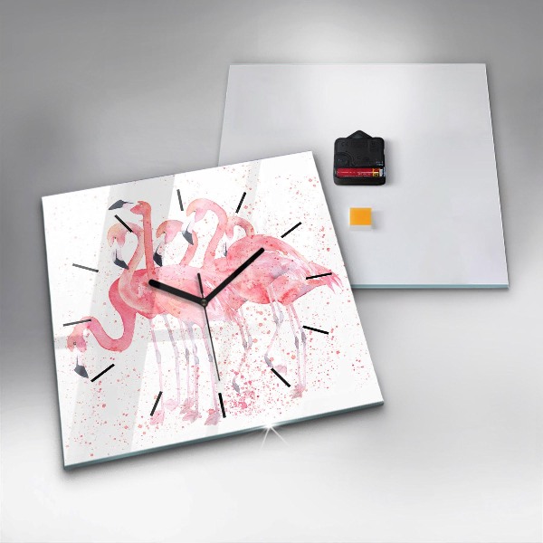 Horloge carrée en verre Un bouquet de flamants roses