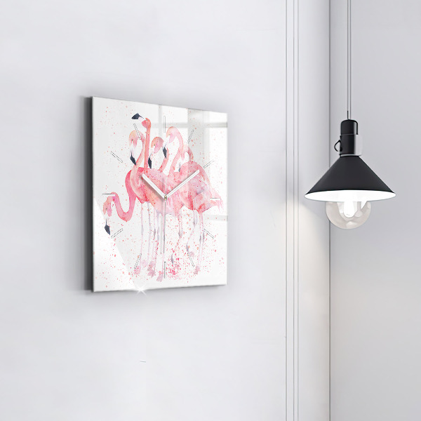 Horloge carrée en verre Un bouquet de flamants roses