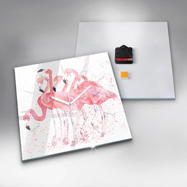Horloge carrée en verre Un bouquet de flamants roses