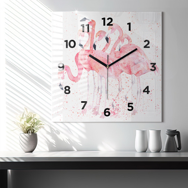 Horloge carrée en verre Un bouquet de flamants roses