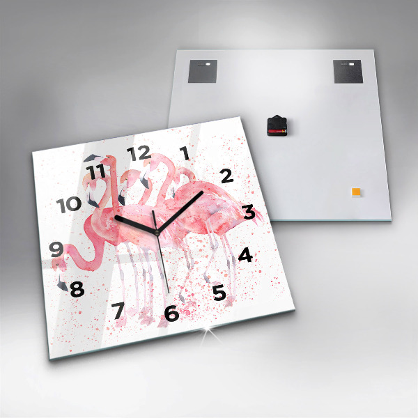 Horloge carrée en verre Un bouquet de flamants roses