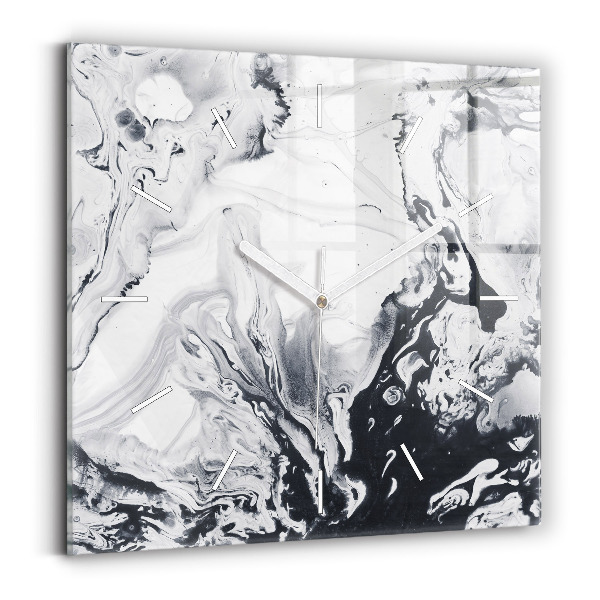 Horloge carrée en verre 'Marbre à l''encre abstrait'