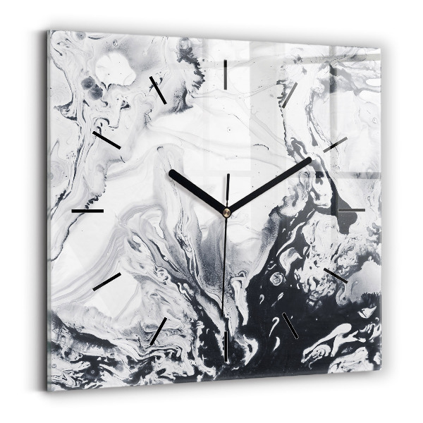Horloge carrée en verre 'Marbre à l''encre abstrait'
