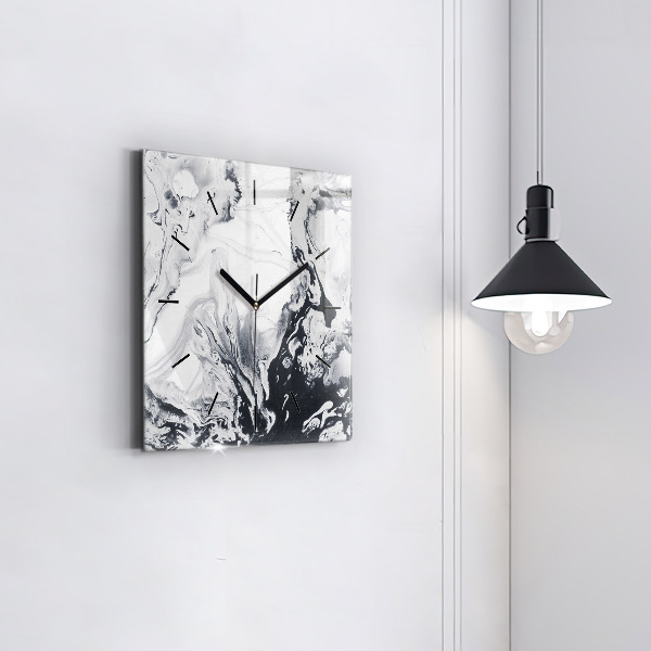 Horloge carrée en verre 'Marbre à l''encre abstrait'
