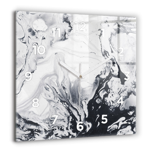 Horloge carrée en verre 'Marbre à l''encre abstrait'