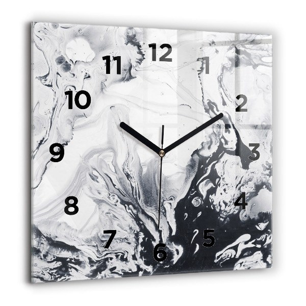Horloge carrée en verre 'Marbre à l''encre abstrait'