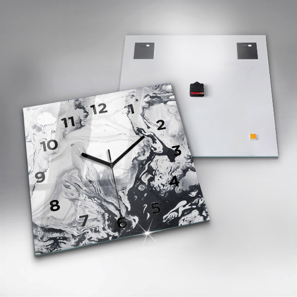 Horloge carrée en verre 'Marbre à l''encre abstrait'