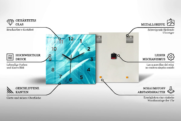 Horloge carrée en verre 'Marbre à l''encre abstrait'