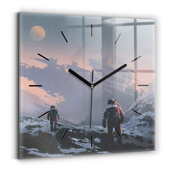 Horloge carrée en verre Astronautes de la Voie lactée
