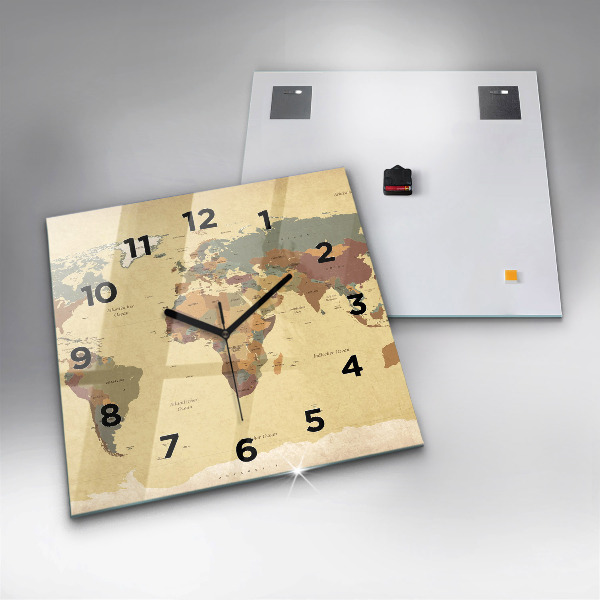 Horloge carrée en verre Carte du monde vintage